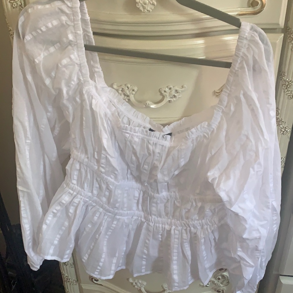 J Crew square neck white blouse